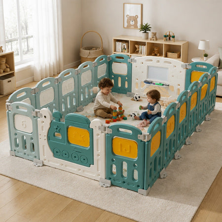 Baybee Train Kids Playpen for Babies(18 Panels) Foldable Baby Play Area Indoor Setup with Safety Lock BAYBEE