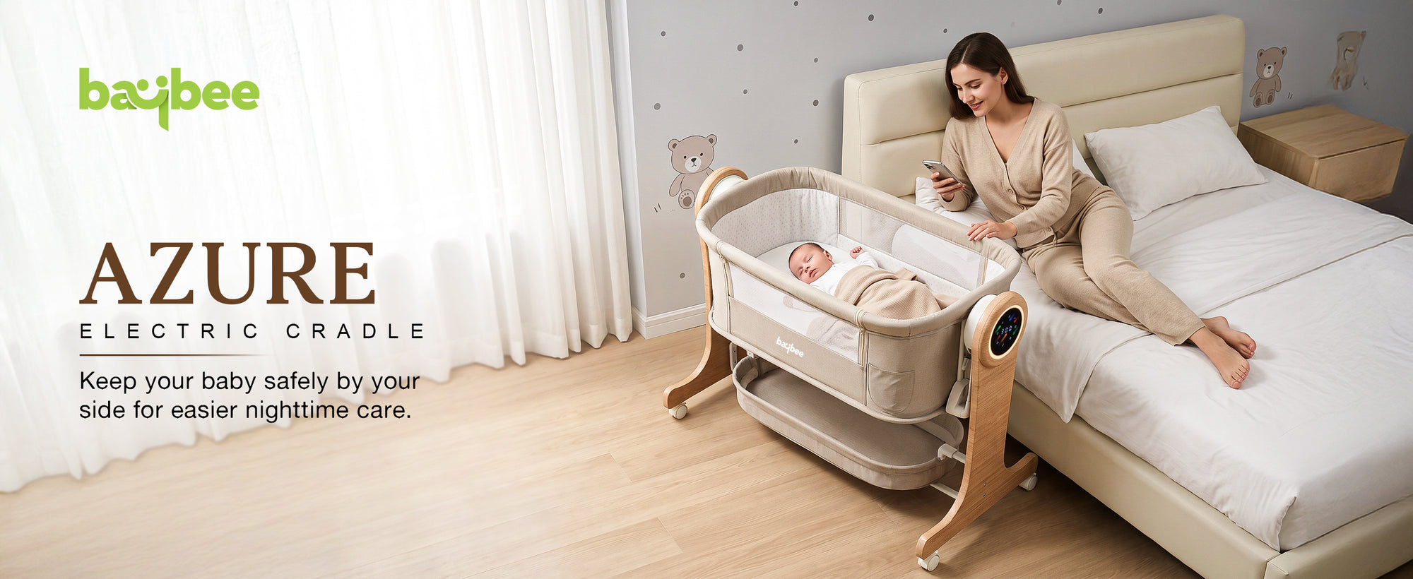 Baybee Wooden 3 in 1 Electric Baby Cradle Convertible Cot & Bassinet — slide 1
