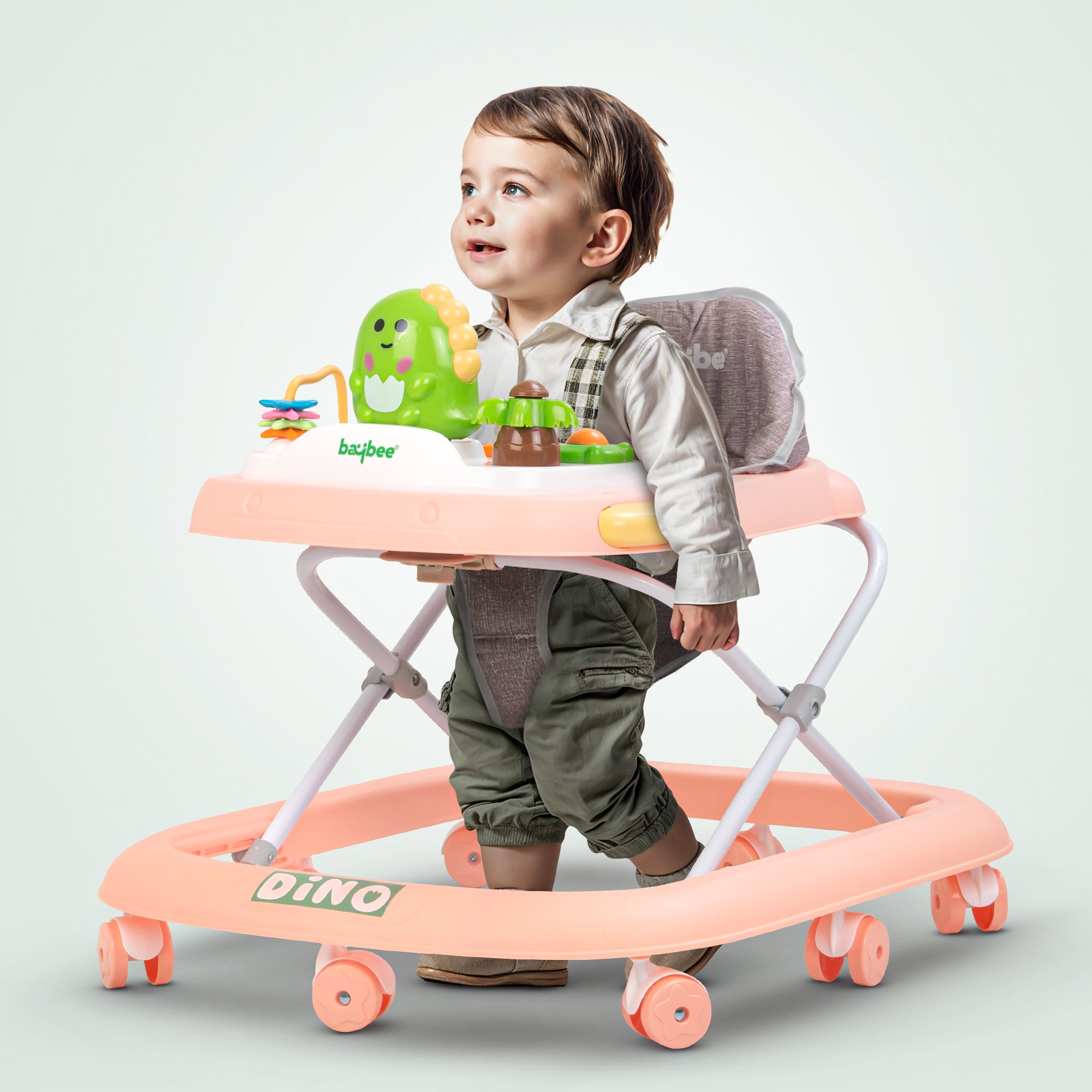 Baybee Dino Foldable Baby Walker with Musical Toy Tray & Adjustable Height | For 6-18 Months