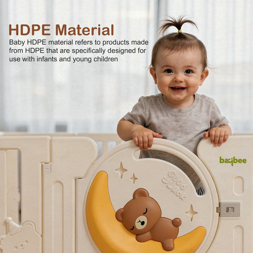 Baybee 2-in-1 Moon Foldable Baby Playpen with Glowing Light & Basketball Set | Safety Lock Play Yard for 0-5 Years Baybee India