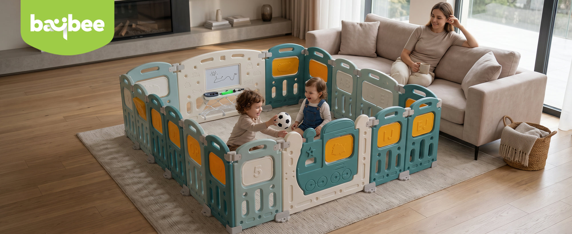 Baybee Train Kids Playpen for Babies (16 Panels) Foldable Baby Play Area Indoor Setup with Safety Lock — slide 1