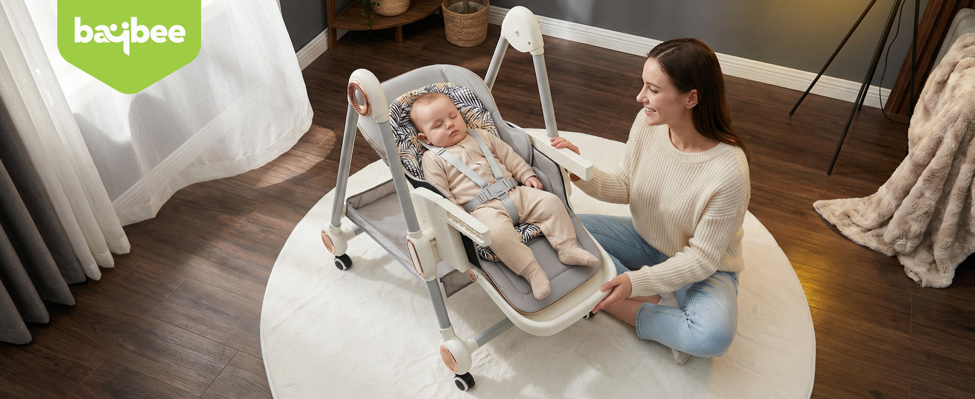 Baybee 3-in-1 Baby High Chair with Removable Double Food Tray, Reclining Seat — slide 1