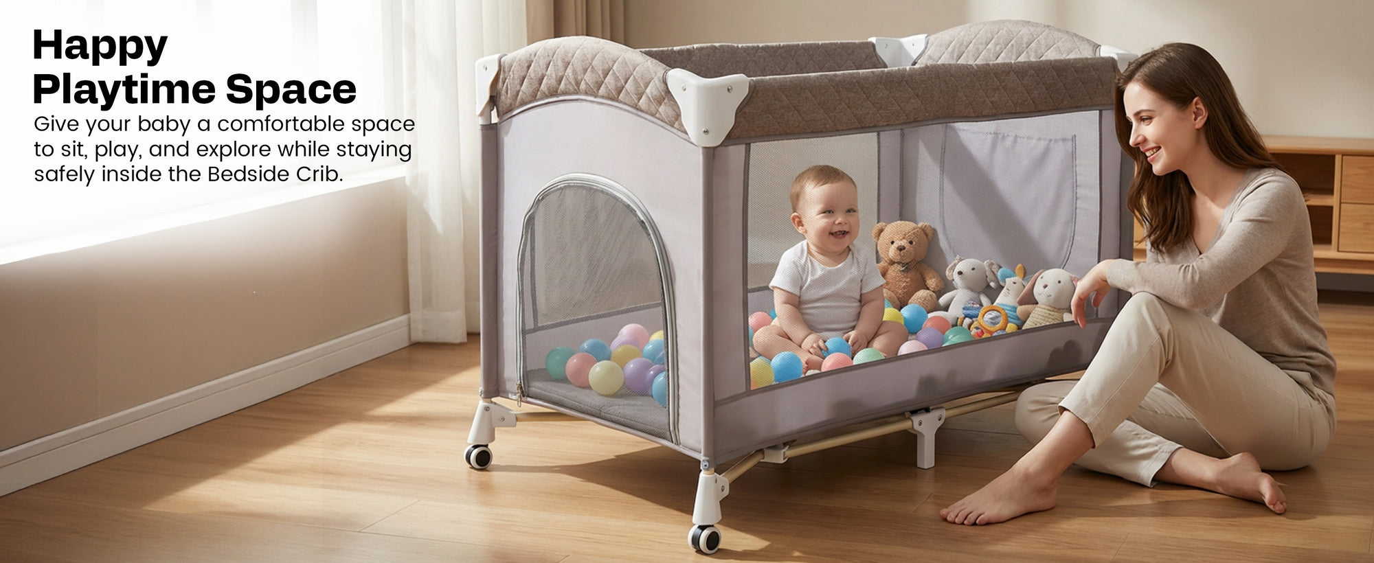 Baybee 3 IN 1 Baby Bedside Crib with Playpen for Babies — slide 1