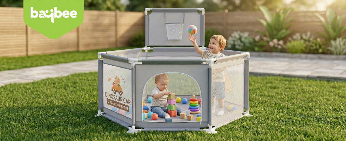 Baybee Neo Plus Kids Playpen for Babies Baby Activity Playards with Basket Ball Hoop — slide 1