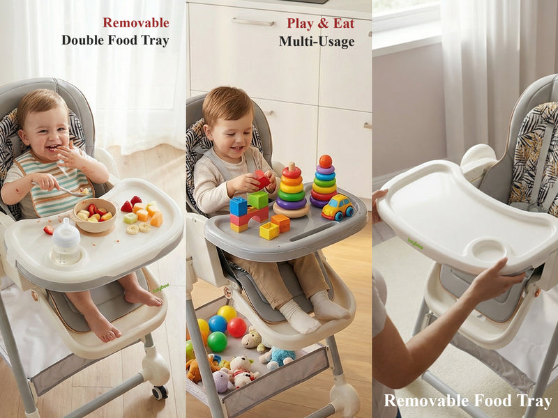 Baybee 3-in-1 Baby High Chair with Removable Double Food Tray, Reclining Seat — slide 2