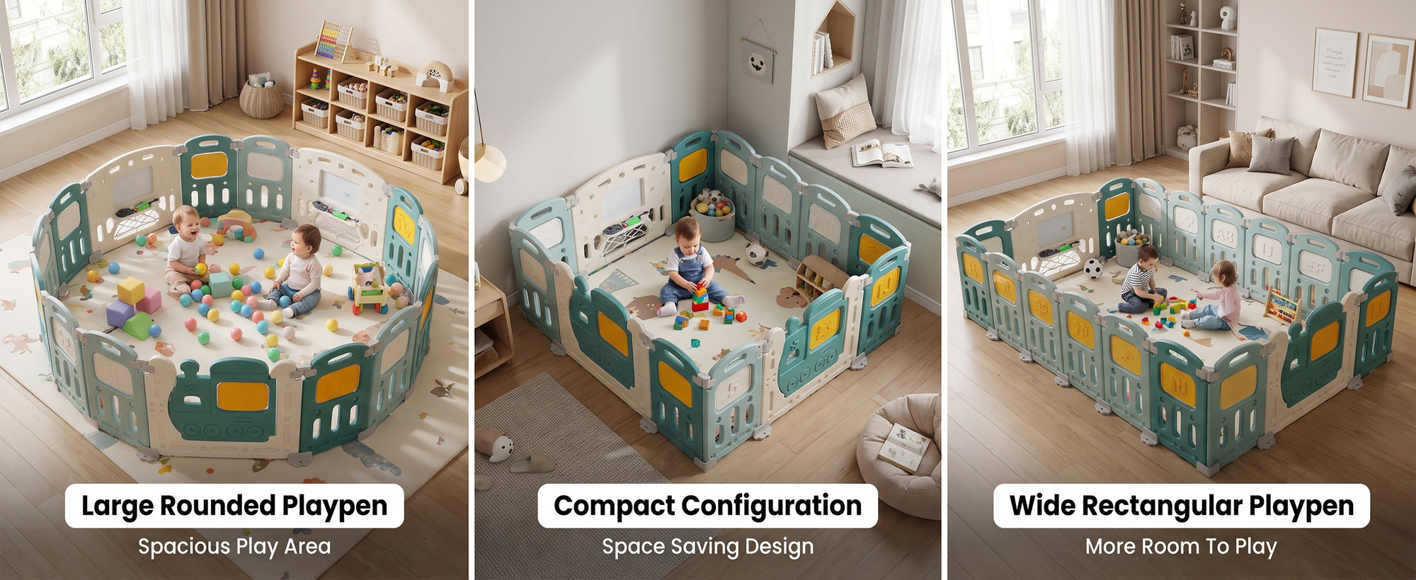 Baybee Train Kids Playpen for Babies (16 Panels) Foldable Baby Play Area Indoor Setup with Safety Lock — slide 1