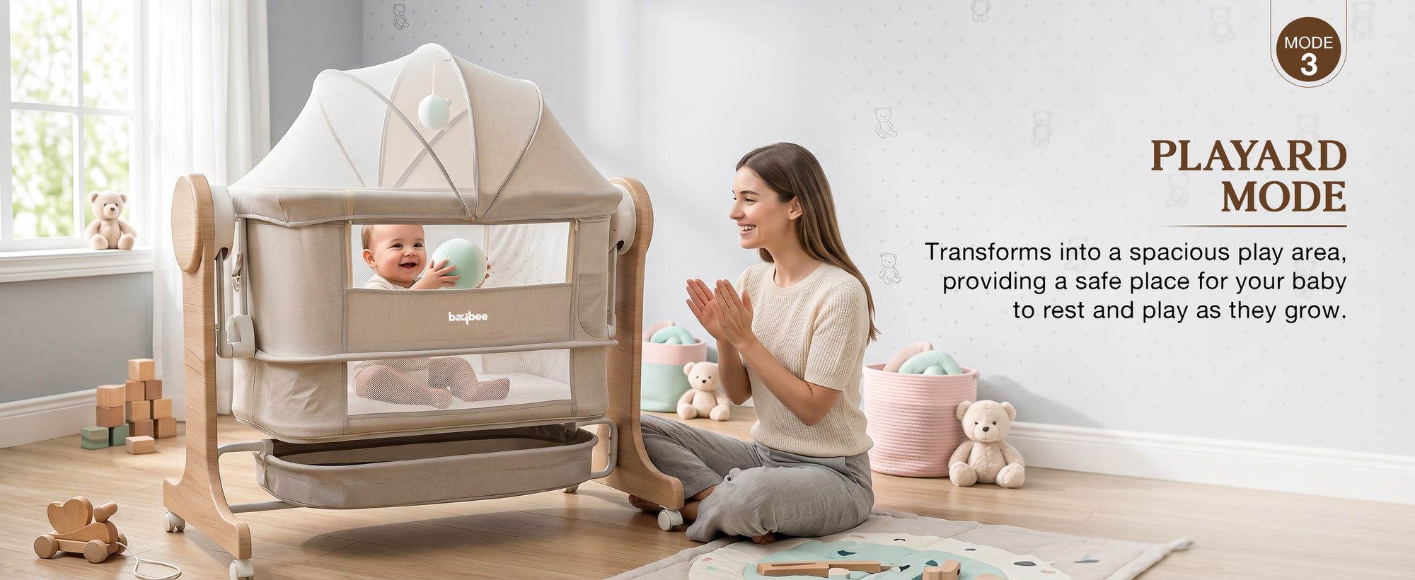 Baybee Wooden 3 in 1 Electric Baby Cradle Convertible Cot & Bassinet — slide 3