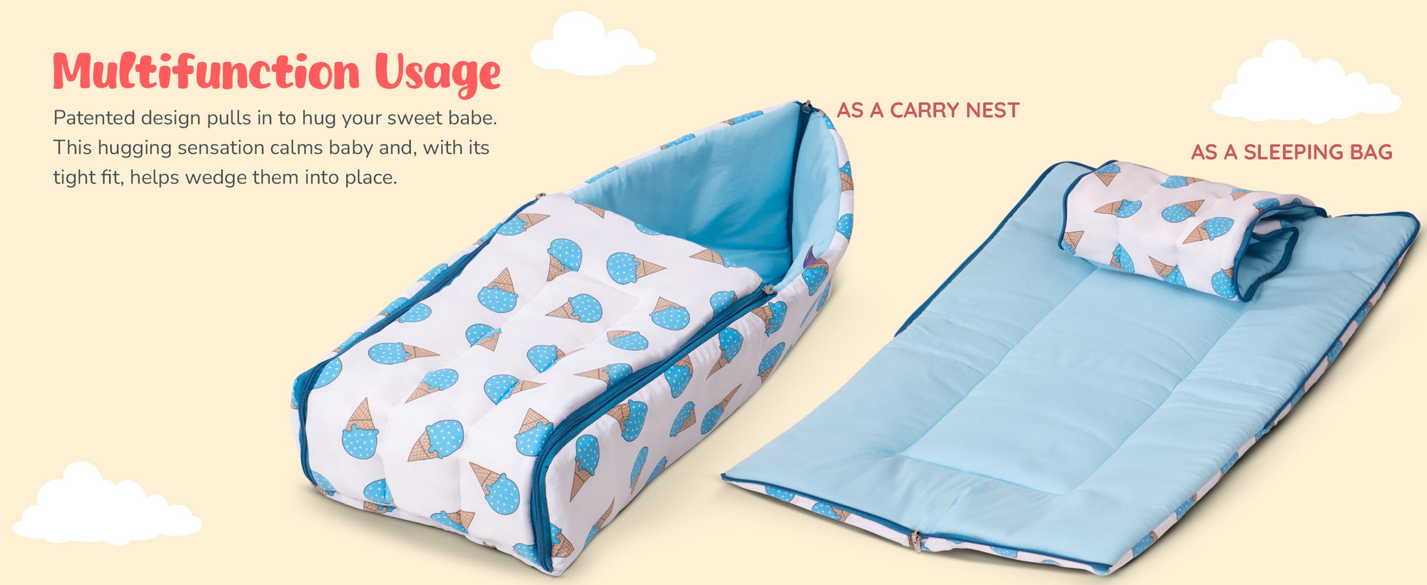 Baybee 3 in 1 Cotton Baby Bed Cum Carry Bed for New Born 0-6 Months Boys Girls — slide 1