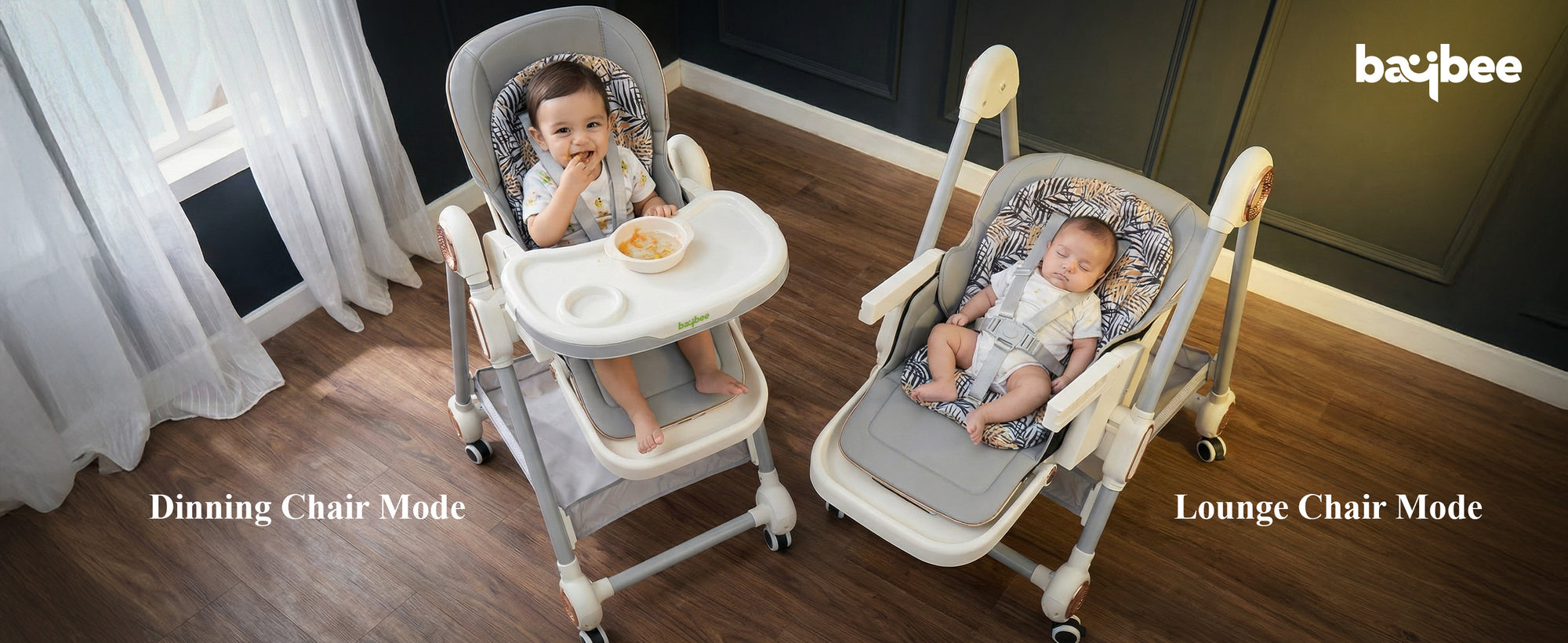Baybee 3-in-1 Baby High Chair with Removable Double Food Tray, Reclining Seat — slide 3