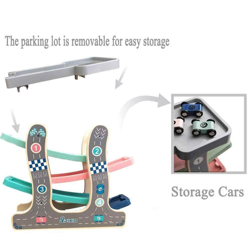 Baybee Wooden Gliding Car for Kids, Baby Toy Car Games, Kids Toys Set with 4 Race Track and Parking Slot BAYBEE