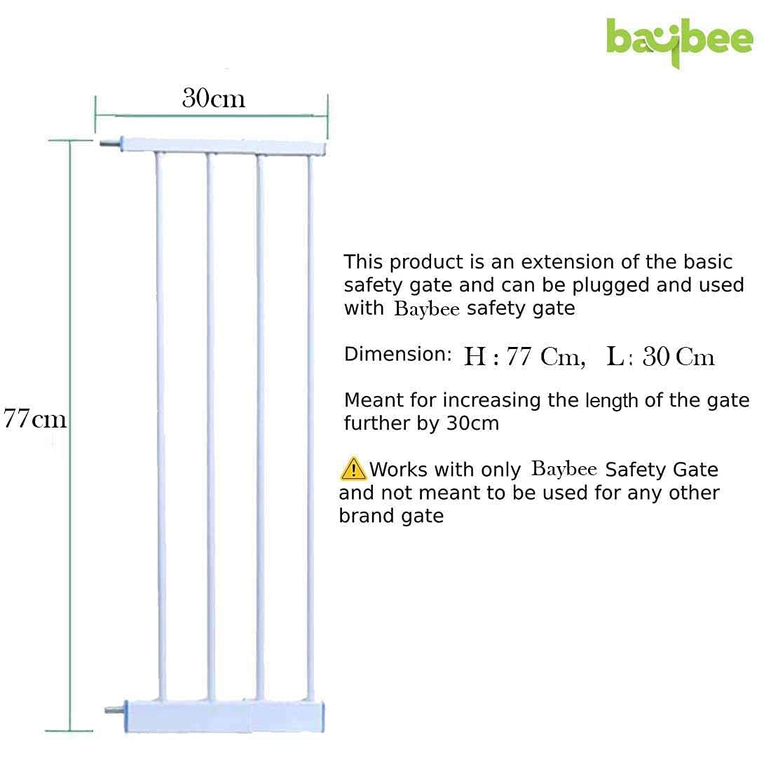 Baybee Auto Close Baby Safety Gate Extension, Extra Tall Durable Baby Gate Extension Fence Barrier Dog Gate (White - L30 x H77 CM)