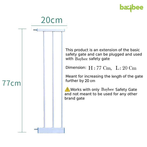 Baybee Auto Close Baby Safety Gate Extension, Extra Tall Durable Baby Gate Extension Fence Barrier Dog Gate (White - L20xH77 CM) BAYBEE