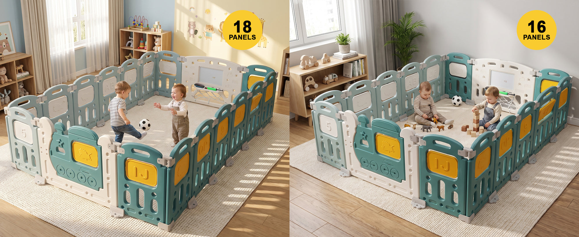 Baybee Train Kids Playpen for Babies (16 Panels) Foldable Baby Play Area Indoor Setup with Safety Lock — slide 2