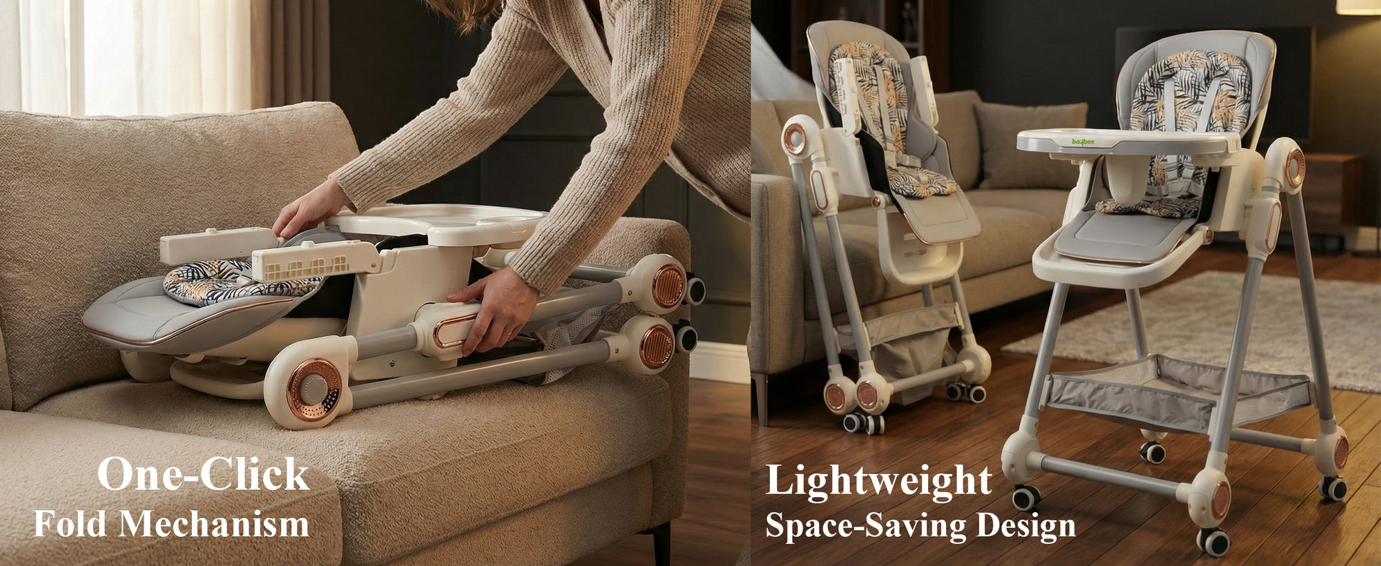 Baybee 3-in-1 Baby High Chair with Removable Double Food Tray, Reclining Seat — slide 1