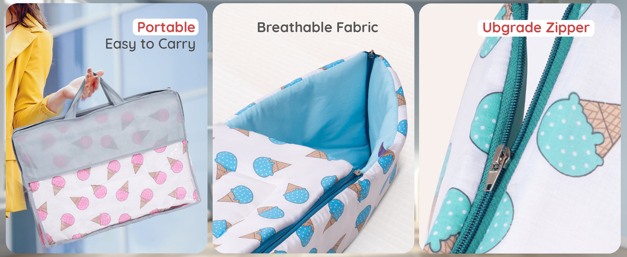 Baybee 3 in 1 Cotton Baby Bed Cum Carry Bed for New Born 0-6 Months Boys Girls — slide 1