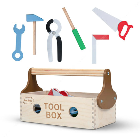 Baybee Wooden Toy Tool Kit Set for Kids | Mechanical Construction Toy Set DIY Educational Play Set | Carpenter Pretend Play Large Tool Kit for Kids | 6 Wooden Tools with Box Set for 3+ Years Baybee India