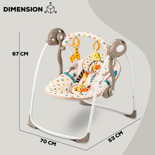 Baybee Amea Automatic Electric Baby Swing Cradle with 2 Position Recline, 6 Speed, Remote Control & 3 Point Safety Belt - Beige BAYBEE