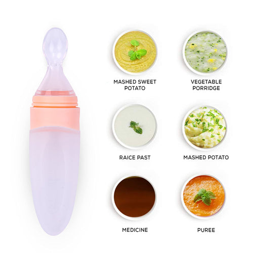 Baybee Infant Silicone Food Feeder, Anti-Colic & BPA Free Squeeze Feeder Bottle with Spoon for Semi-Solid Food for Infants Baybee India