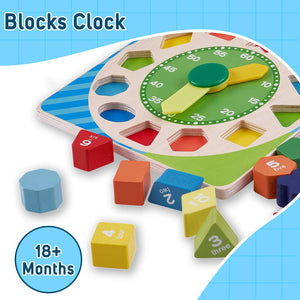 Baybee Wooden Clock to Learn Time, Shape & Color, Number and Shape Learning Educational Board for Kids