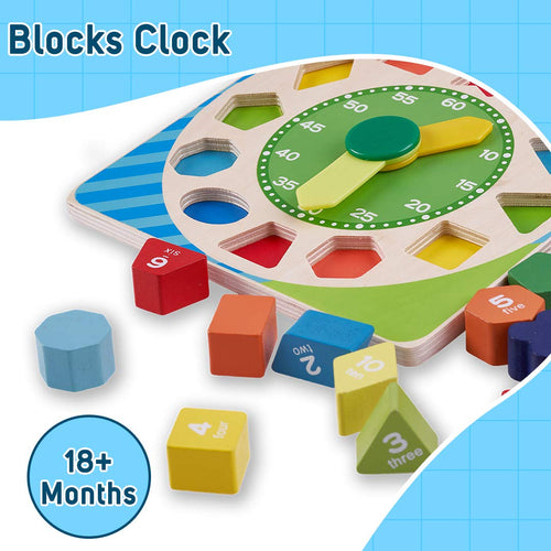 Baybee Wooden Clock to Learn Time, Shape & Color, Number and Shape Learning Educational Board for Kids BAYBEE