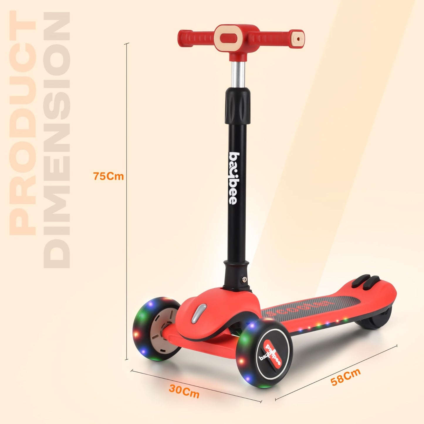 Baybee Cruze Pro Kick Scooter for Kids | Foldable Kids Scooter with 3 Height Adjustable Handle & Brake | Skate Scooter with Lights & Music | Runner Scooter for Kids 2 to 8 Years Boys Girls