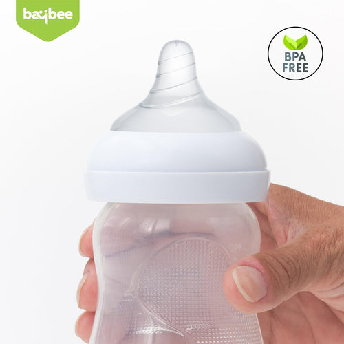 Baybee Wide Neck Baby Bottle Silicone Nipple Natural Flow Rate Feeding Teat/Nipple for Infant, Toddlers, Anti Colic BPA Free Slow Flow New Born Baby Feeding Bottle Nipple 0M+ (Large) BAYBEE