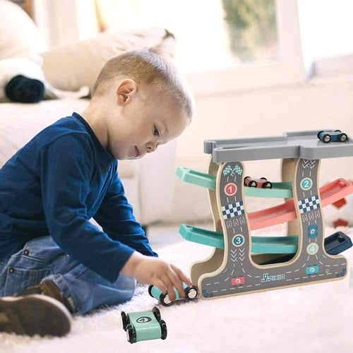 Baybee Wooden Gliding Car for Kids, Baby Toy Car Games, Kids Toys Set with 4 Race Track and Parking Slot BAYBEE