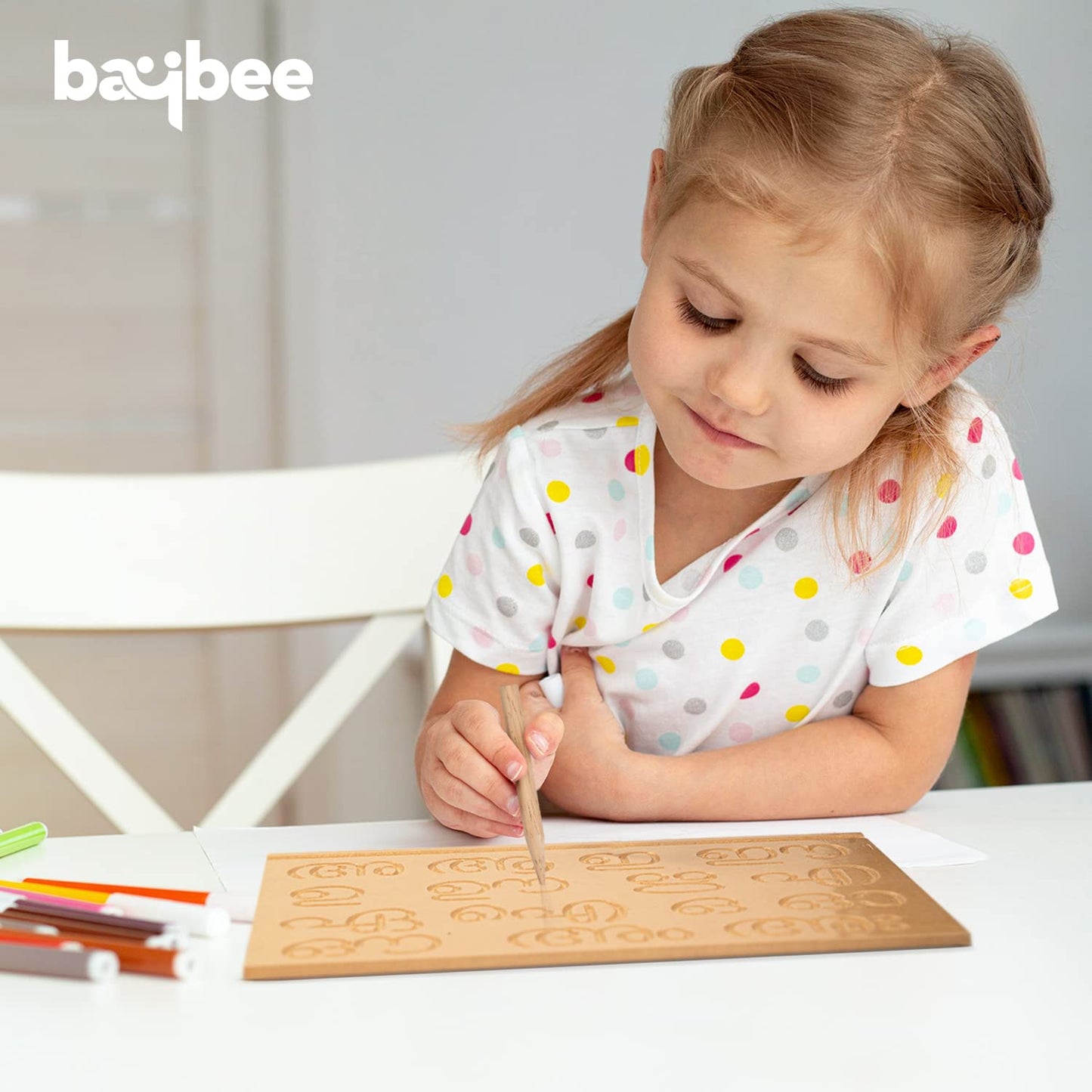 BAYBEE Kids Educational Wooden Malayalam Vowels Learning Handwriting & Reading Practice Tracing Puzzle Board with Pencil