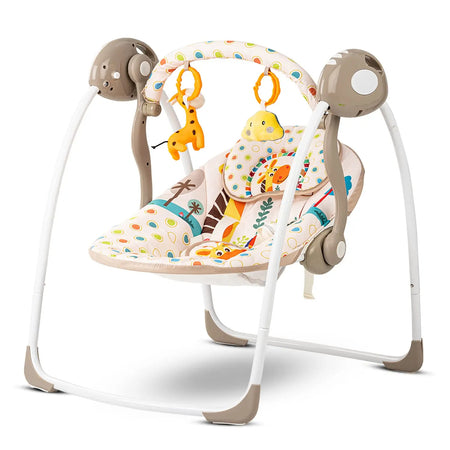 Baybee Amea Automatic Electric Baby Swing Cradle with 2 Position Recline, 6 Speed, Remote Control & 3 Point Safety Belt - Beige BAYBEE