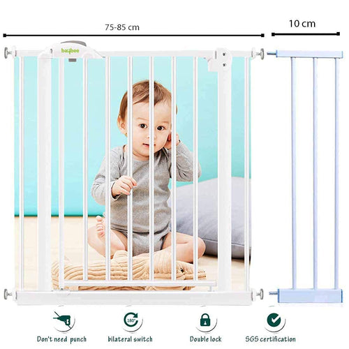 Baybee Auto Close Baby Safety Gate Extension, Extra Tall Durable Baby Gate Extension Fence Barrier Dog Gate (White - L20xH77 CM) BAYBEE