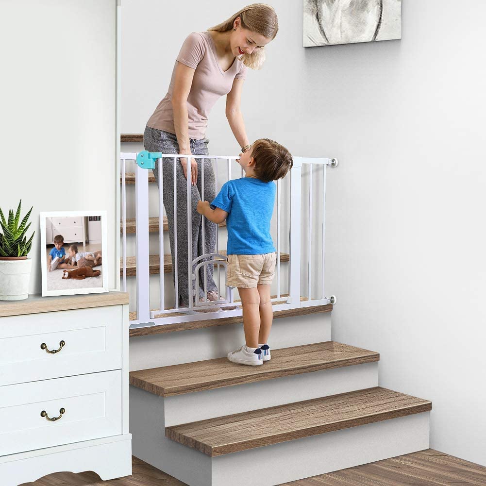 Baybee Auto Close Baby Safety Gate Extension, Extra Tall Durable Baby Gate Extension Fence Barrier Dog Gate (White - L20xH77 CM)