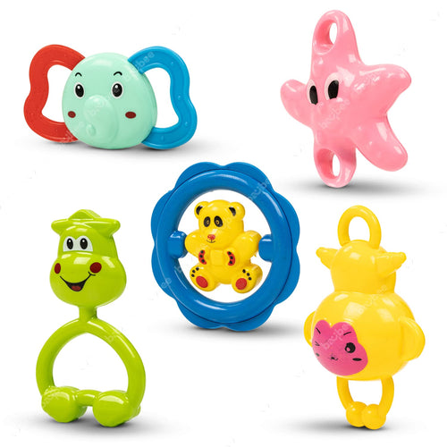 Baybee 5 Pcs Non-Toxic Baby Rattles Teether Set for Babies with Smooth Edges