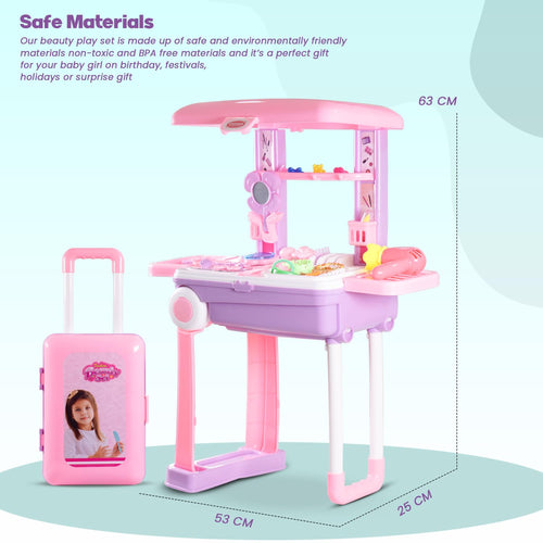 Pretend Play Fashion 3 in 1 Beauty Makeup Kit with Dressing Table Set Toys for Kids Girls BAYBEE