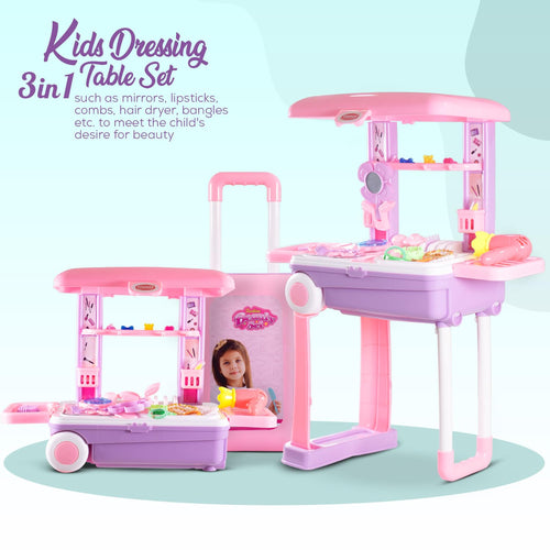 Pretend Play Fashion 3 in 1 Beauty Makeup Kit with Dressing Table Set Toys for Kids Girls BAYBEE