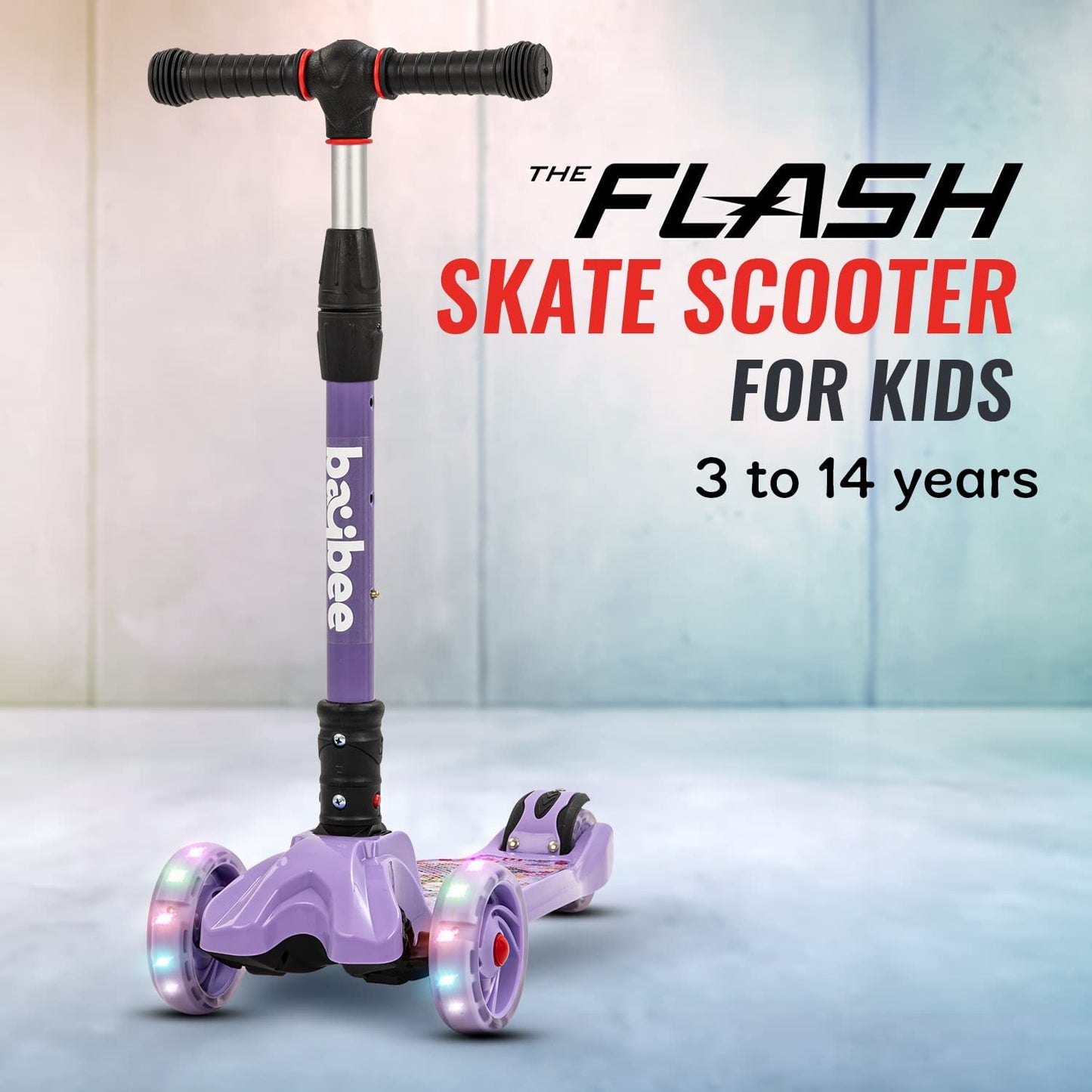 Baybee Flash Scooter for Kids with Foldable & Height Adjustable Handle & Extra-Wide LED PU Wheels & Brake