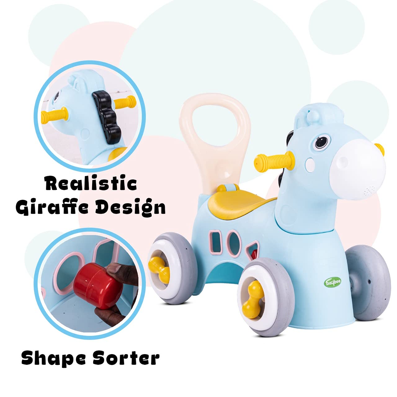 BAYBEE Giraffe Horse Rider for Kids, Ride-On Kids Car with Shape Sorti ...