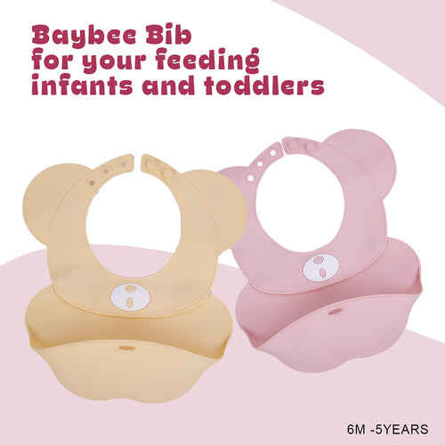 BAYBEE Silicone Baby Bib, BPA Free Soft, Durable & Adjustable Food Grade Bibs for Baby Feeding, Waterproof Feeding Apron pack of Two BAYBEE