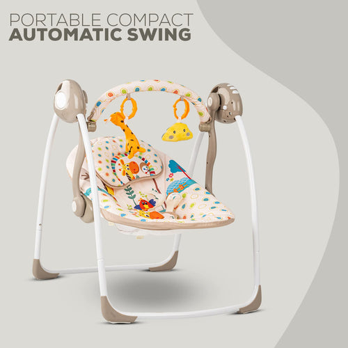 Baybee Amea Automatic Electric Baby Swing Cradle with 2 Position Recline, 6 Speed, Remote Control & 3 Point Safety Belt - Beige BAYBEE