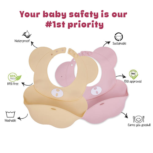 BAYBEE Silicone Baby Bib, BPA Free Soft, Durable & Adjustable Food Grade Bibs for Baby Feeding, Waterproof Feeding Apron pack of Two BAYBEE