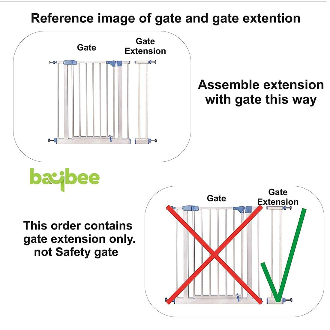 Baybee Auto Close Baby Safety Gate Extension, Extra Tall Durable Baby Gate Extension Fence Barrier Dog Gate (White - L45 x H77 CM)
