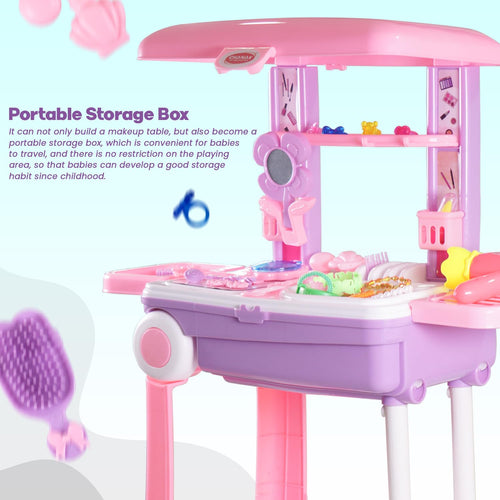 Pretend Play Fashion 3 in 1 Beauty Makeup Kit with Dressing Table Set Toys for Kids Girls BAYBEE