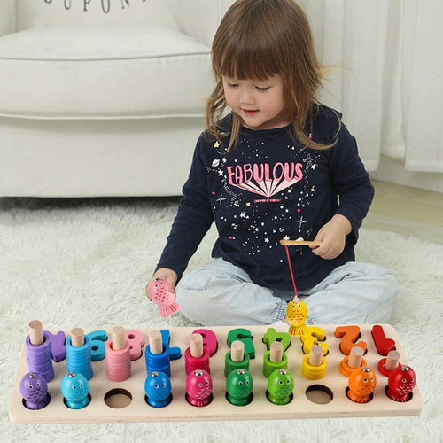 Baybee Wooden Digital Fish Catching Board Games Number Matching Puzzle for Kids with Magnetic Fish Toys BAYBEE