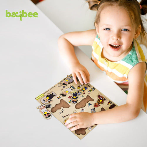 BAYBEE Community Helpers Wooden Puzzle Games for Kids with Easy Pulling Knob 10 Pcs BAYBEE