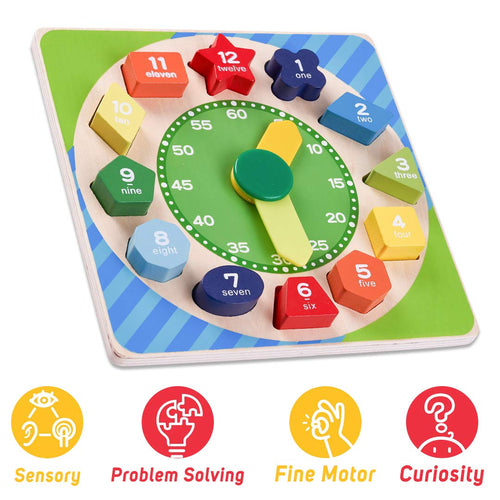 Baybee Wooden Clock to Learn Time, Shape & Color, Number and Shape Learning Educational Board for Kids BAYBEE