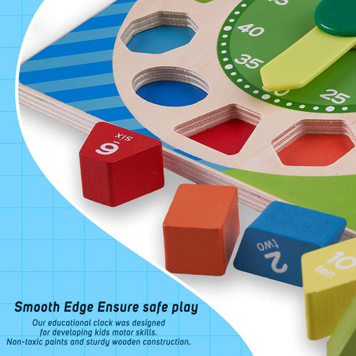 Baybee Wooden Clock to Learn Time, Shape & Color, Number and Shape Learning Educational Board for Kids BAYBEE