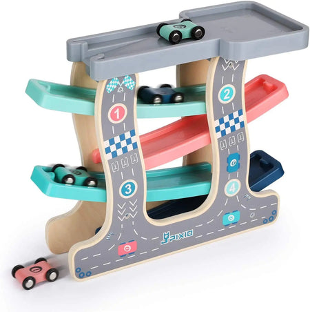 Baybee Wooden Gliding Car for Kids, Baby Toy Car Games, Kids Toys Set with 4 Race Track and Parking Slot BAYBEE