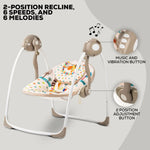 Baybee Amea Automatic Electric Baby Swing Cradle with 2 Position Recline, 6 Speed, Remote Control & 3 Point Safety Belt - Beige BAYBEE