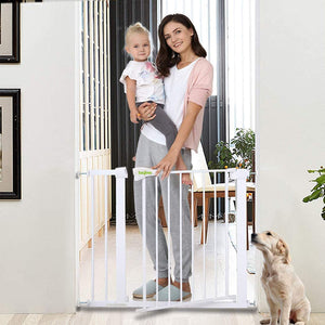Baybee Auto Close Baby Safety Gate with Easy Walk-Thru Child Gate for House, Stairs, Doorways (White 75-85Cm)