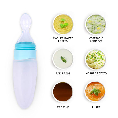 Baybee Infant Silicone Food Feeder, Anti-Colic & BPA Free Squeeze Feeder Bottle with Spoon for Semi-Solid Food for Infants Baybee India