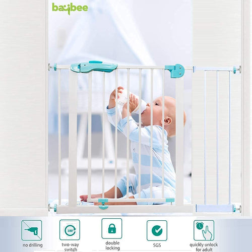 Baybee Auto Close Baby Safety Gate with Easy Walk-Thru Child Gate for House, Stairs, Doorways (Green 75-85Cm) BAYBEE